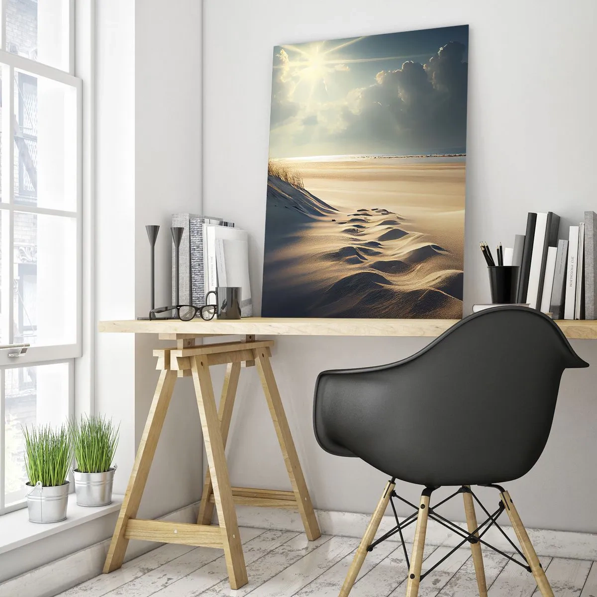 Impression sur verre - Image sur verre - Dunes dorées sur la plage au coucher du soleil avec vue sur la mer - 70x100cm - Un paysage apaisant - Décoration murale moderne pour le salon et la chambre ARTTOR