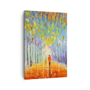 Impression sur toile - Image sur toile - Une promenade pittoresque parmi les lanternes par une nuit pluvieuse - 70x100cm - Chant nocturne de la pluie - Décoration murale moderne pour le salon et la chambre ARTTOR