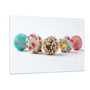 Impression sur verre - Image sur verre - Truffes de dessert colorées avec des paillettes décoratives - 120x80cm - La vie peut être douce - Décoration murale moderne pour le salon et la chambre ARTTOR