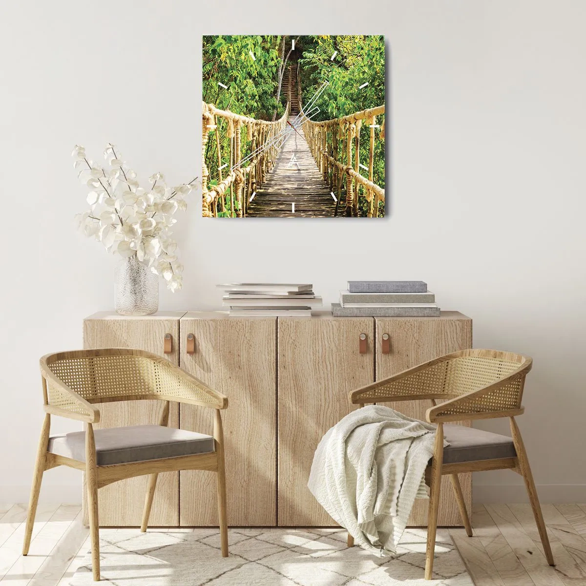 Horloge murale - Pendule murale - Un pont suspendu dans une forêt tropicale pleine de verdure - 30x30cm - Suspendu dans la nature - Décoration murale moderne pour le salon et la chambre ARTTOR