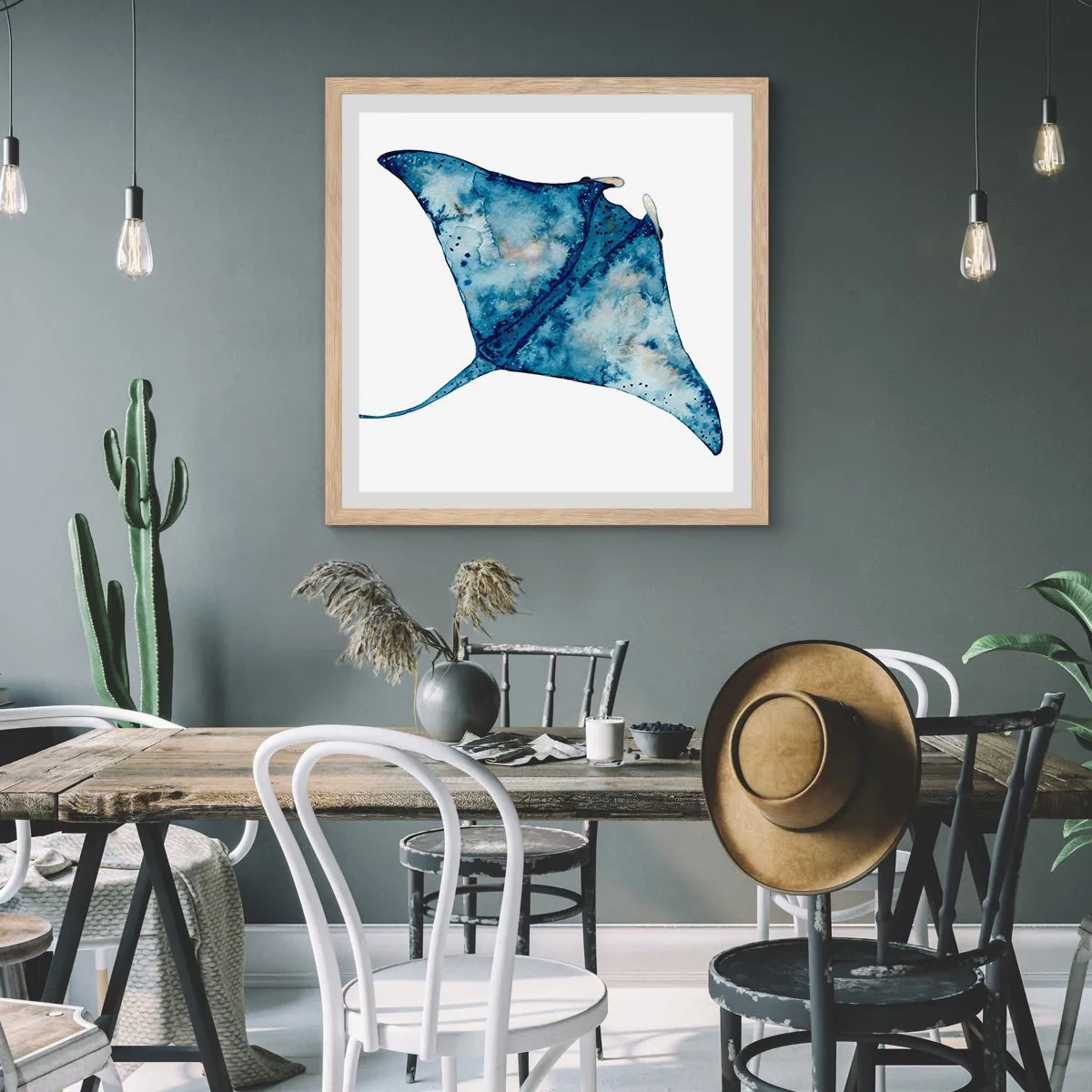 Affiche dans un chêne clair - Poster - La vie en bleu - 40x40 cm