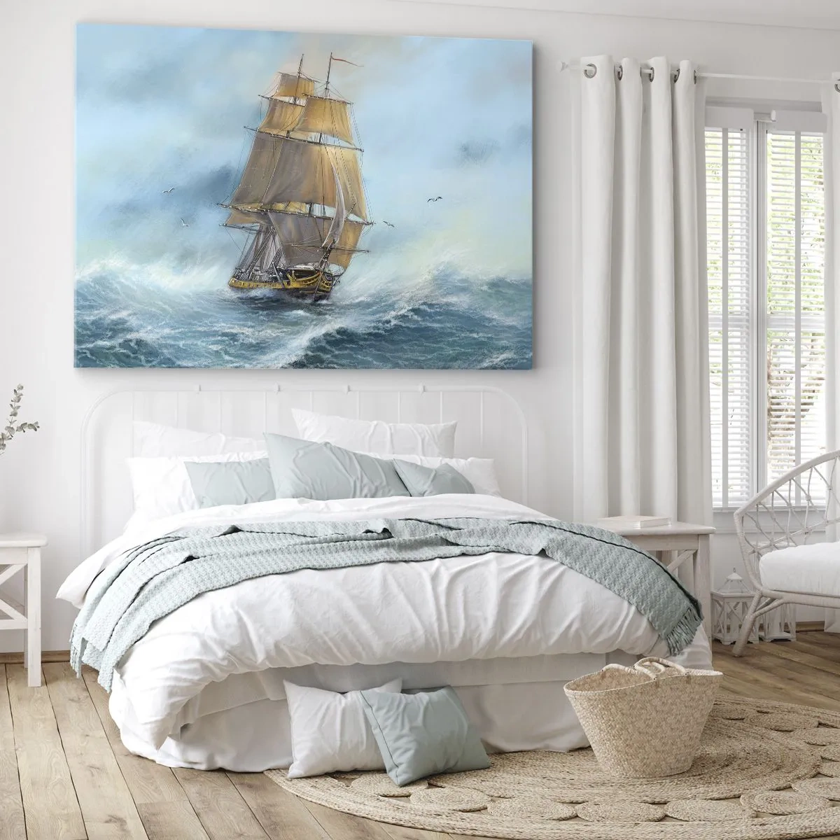 Impression sur toile - Image sur toile - Un voilier sur une mer agitée - 70x50cm - Se précipitant sur les vagues - Décoration murale moderne pour le salon et la chambre ARTTOR