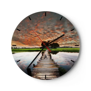 Horloge murale - Pendule murale - La jetée avec en toile de fond un coucher de soleil pittoresque - 30x30cm - Étendez vos bras - respirez - Décoration murale moderne pour le salon, la cuisine et la chambre ARTTOR