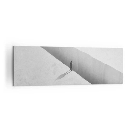 Impression sur toile - Image sur toile - Une silhouette solitaire se tient au-dessus d'un gouffre profond dans un décor monochrome. - 160x50cm - Un objectif clair - Décoration murale moderne pour le salon et la chambre ARTTOR