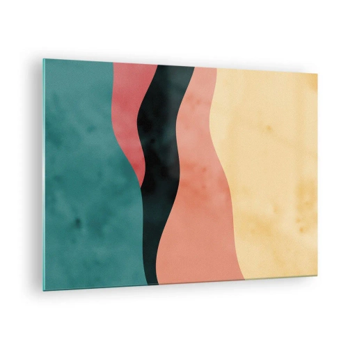 Impression sur verre - Image sur verre - Des vagues colorées dans des tons de vert, rose, noir et beige - 70x50cm - Conformité non-conforme - Décoration murale moderne pour le salon et la chambre ARTTOR