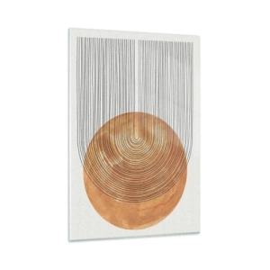 Impression sur verre - Image sur verre - Composition géométrique avec des cercles et des lignes aux couleurs chaudes. - 80x120cm - Composition solaire - Décoration murale moderne pour le salon et la chambre ARTTOR