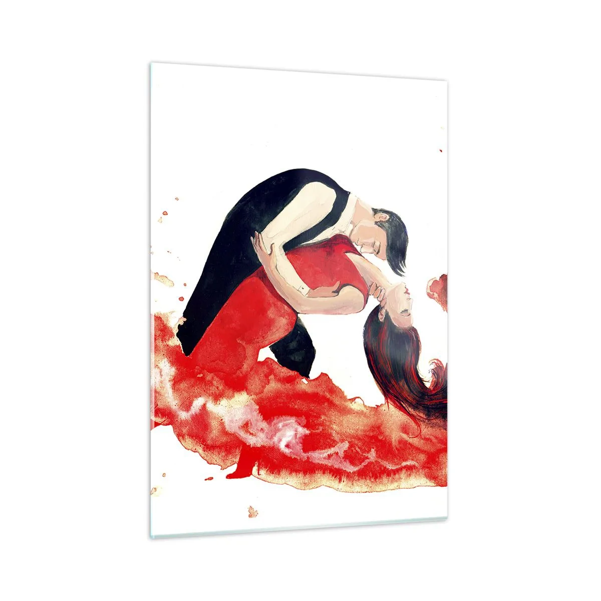 Impression sur verre - Image sur verre - Un couple dansant dans une composition dynamique à l'aquarelle rouge - 50x70cm - Tango - une vague sensuelle - Décoration murale moderne pour le salon et la chambre ARTTOR