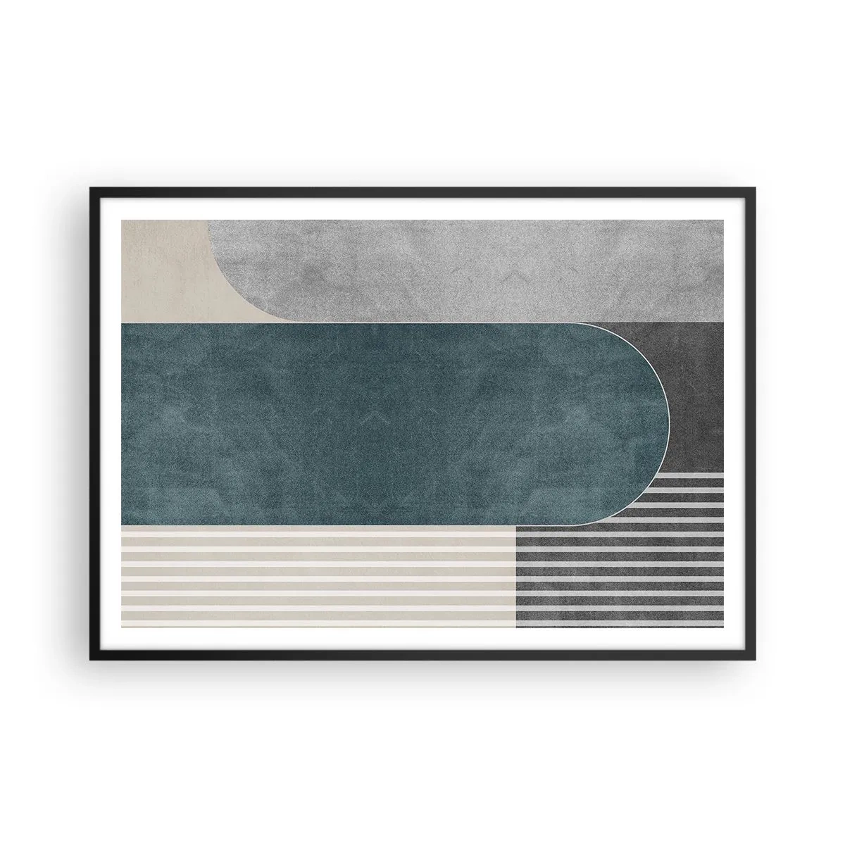 Affiche dans un cadre noir - Poster - Abstraction géométrique dans les tons de gris et de vert - 100x70cm - Composition de niveaux - Décoration murale moderne pour le salon et la chambre ARTTOR