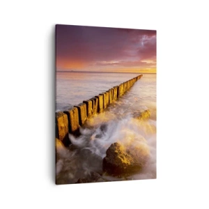 Impression sur toile - Image sur toile - Un paysage pittoresque au bord de la mer au coucher du soleil - 50x70cm - La douceur des vagues - Décoration murale moderne pour le salon et la chambre ARTTOR