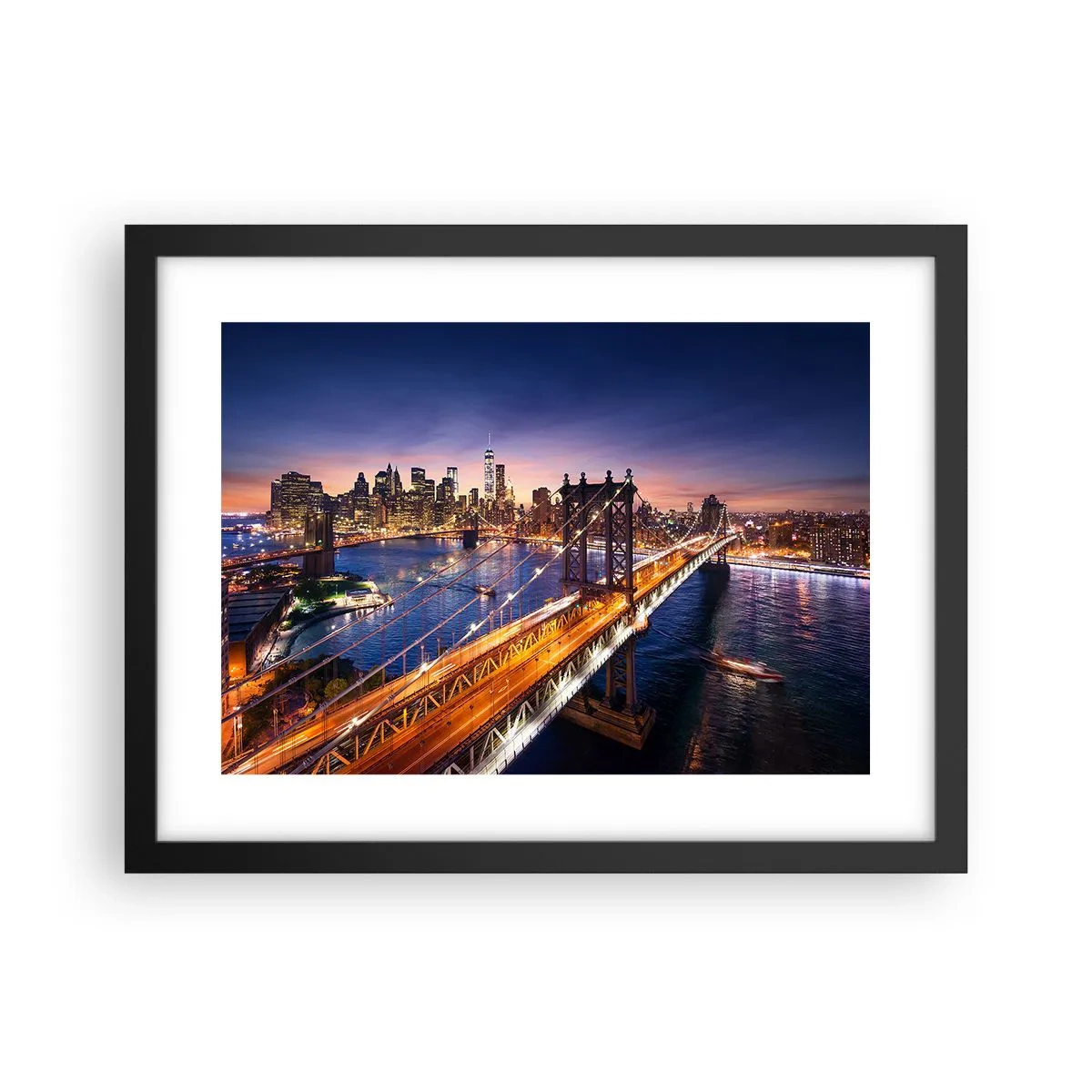 Affiche dans un cadre noir - Poster - Un pont lumineux au cœur de la ville - 40x30 cm