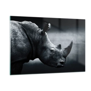 Impression sur verre - Image sur verre - Photographie en noir et blanc d'un rhinocéros - 120x80cm - Le profil droit - Décoration murale moderne pour le salon et la chambre ARTTOR