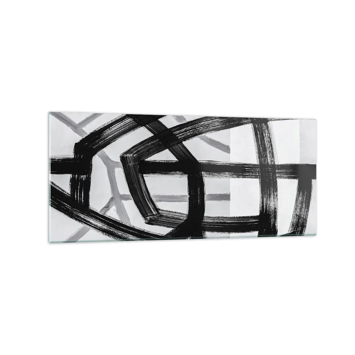 Impression sur verre - Image sur verre - Lignes abstraites noires et blanches se croisant sur un fond clair - 120x50cm - Profondeur du bâtiment - Décoration murale moderne pour le salon et la chambre ARTTOR