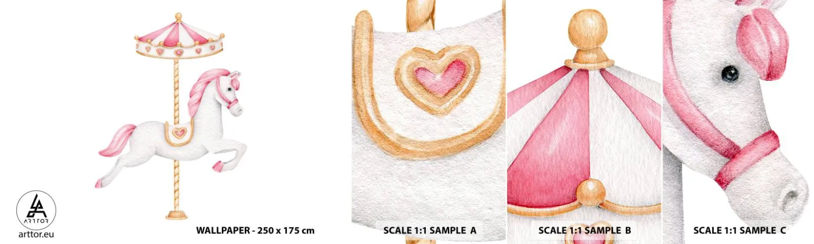 Échantillon De Papier Peint Standard Eco - Les sabots en avant - Cheval, Manège, De petite fille - 100x30 cm