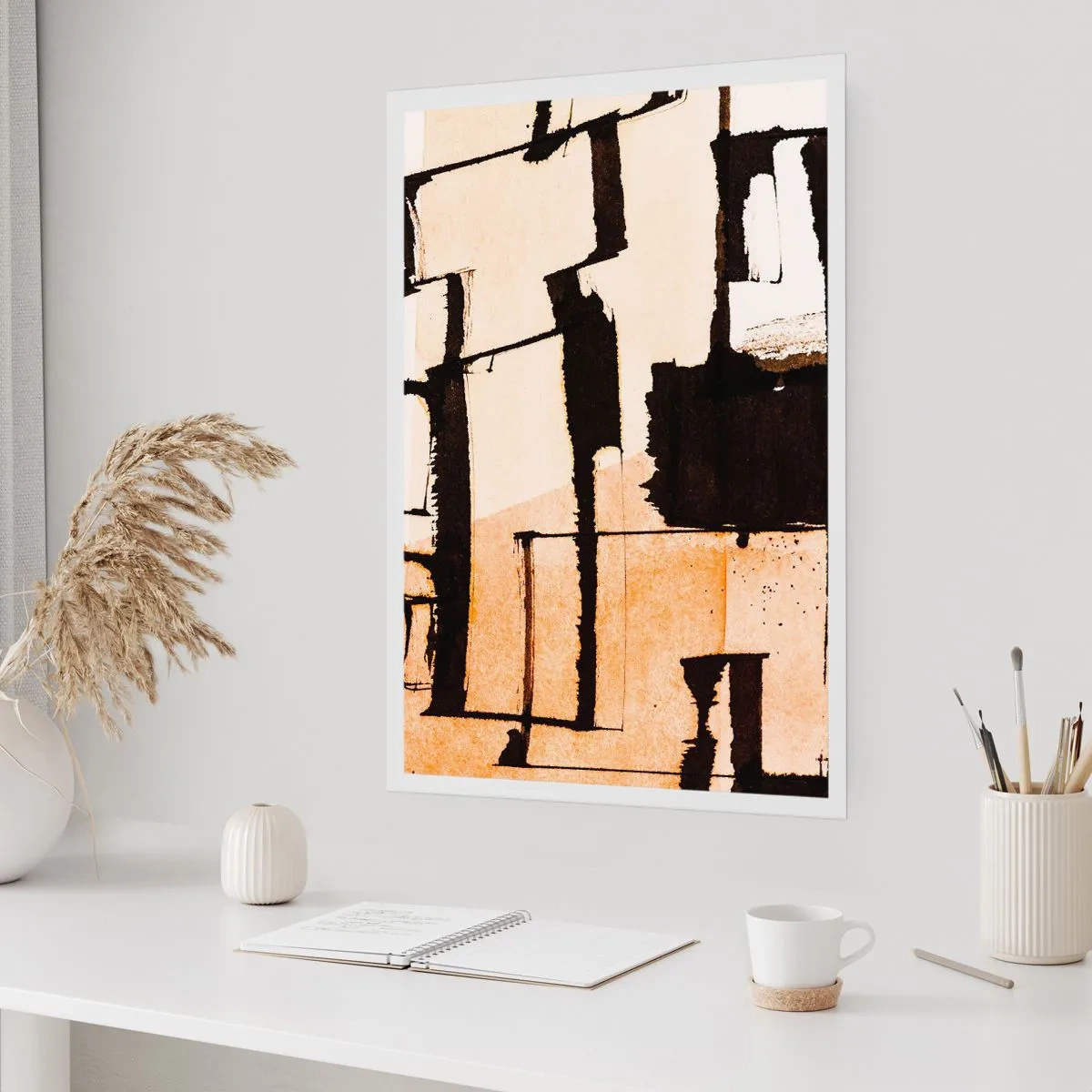 Affiche - Poster - Une composition abstraite de formes géométriques dans des tons de beige et de noir. - 50x70cm - De l’ordre malgré tout - Décoration murale moderne pour le salon et la chambre ARTTOR