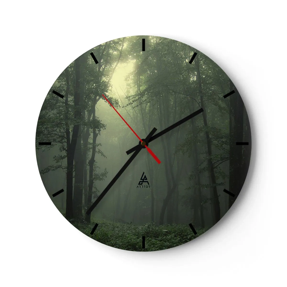 Horloge murale - Pendule murale - Forêt verte dans le brouillard avec des aiguilles d'horloge noires - 30x30cm - Avant qu'il ne se réveille - Décoration murale moderne pour le salon, la cuisine et la chambre ARTTOR