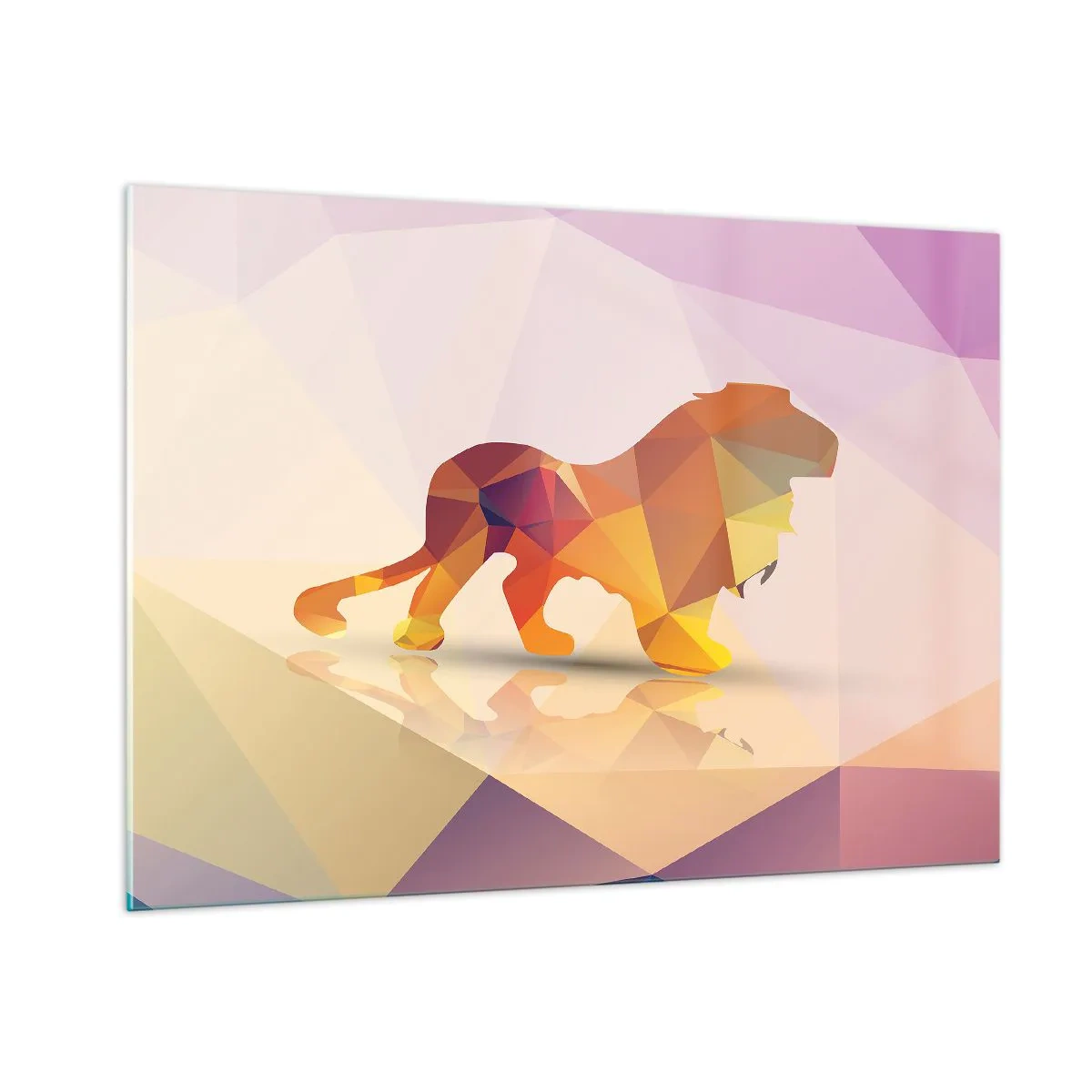 Impression sur verre - Image sur verre - Lion géométrique dans une abstraction colorée - 100x70cm - Le roi du diamant - Décoration murale moderne pour le salon et la chambre ARTTOR