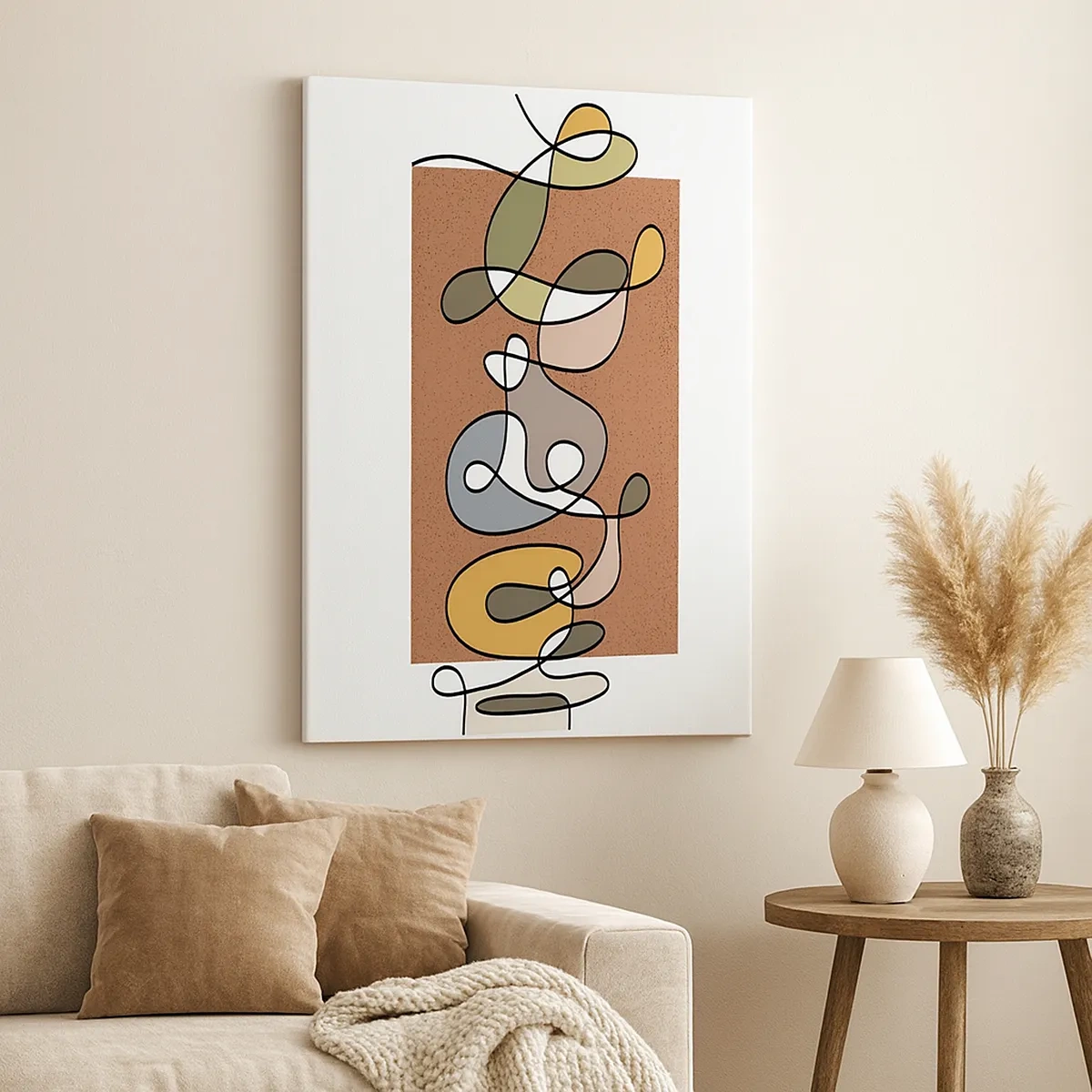 Impression sur toile - Image sur toile - Abstraction colorée avec des taches et des lignes - 50x70cm - Une abstraction qui mérite le sourire - Décoration murale moderne pour le salon et la chambre ARTTOR