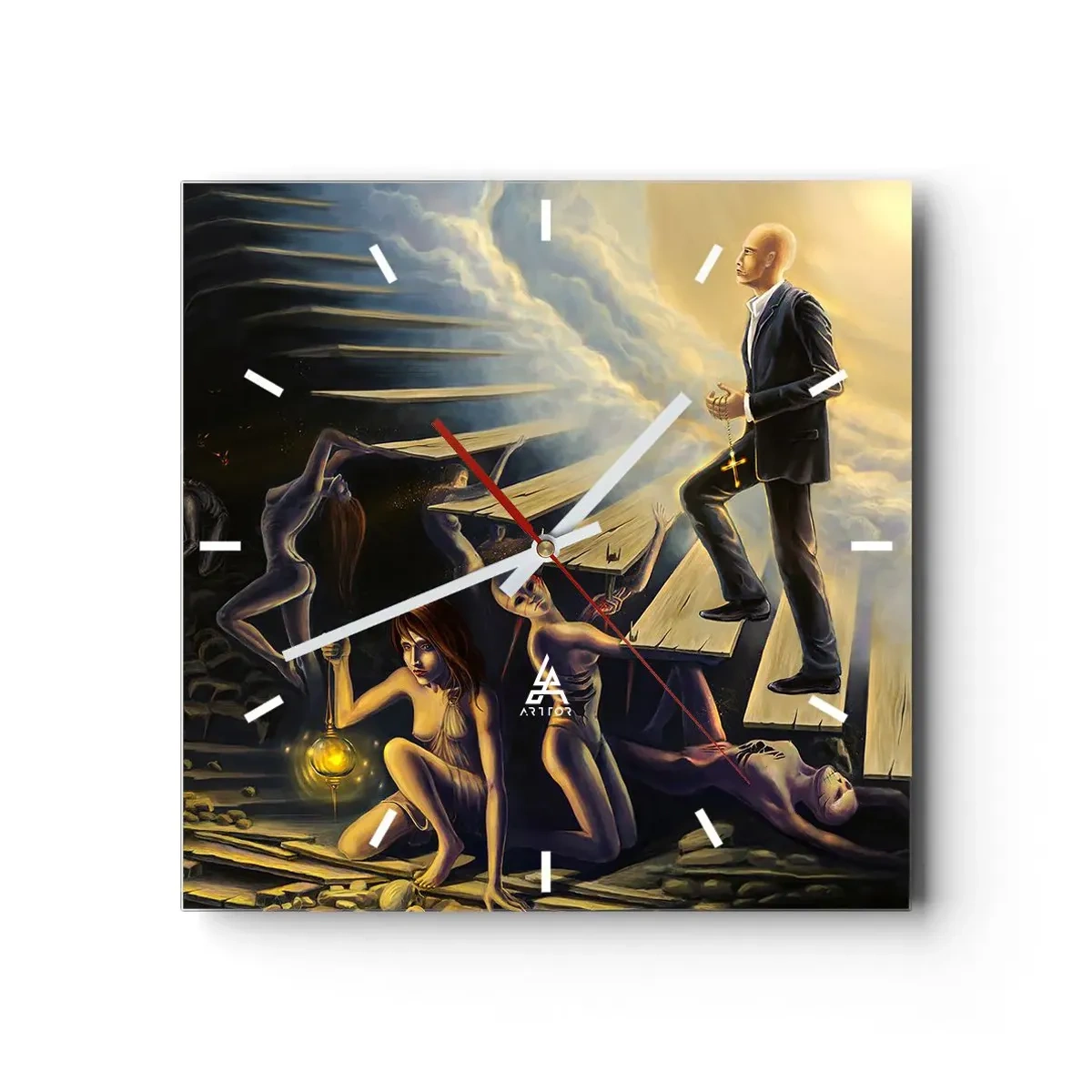 Horloge murale - Pendule murale - Une scène symbolique du chemin vers la lumière à travers un escalier délabré - 30x30cm - Voyage dantesque vers la lumière - Décoration murale moderne pour le salon et la chambre ARTTOR