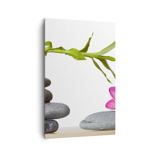 Impression sur toile - Image sur toile - Bambou et fleur rose sur pierres de style zen - 80x120cm - Couleurs de la vie et de la durée - Décoration murale moderne pour le salon et la chambre ARTTOR