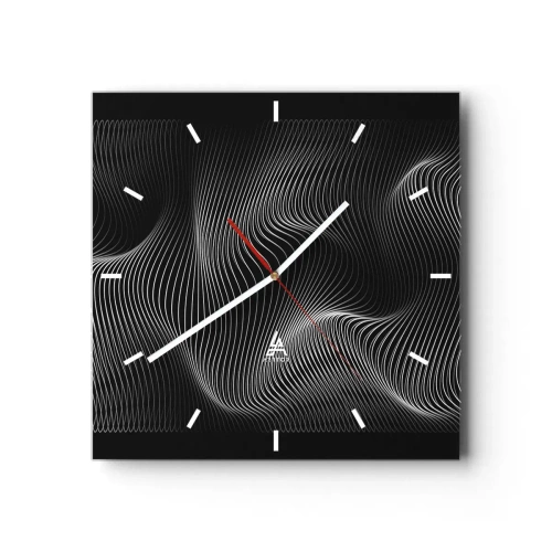 Horloge murale - Pendule murale - Lignes blanches abstraites sur fond noir - 30x30cm - Danse de lumière dans l'espace - Décoration murale moderne pour le salon et la chambre ARTTOR