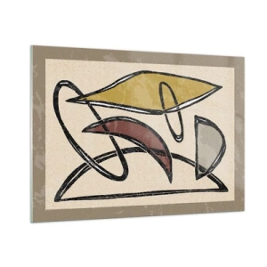 Impression sur verre - Image sur verre - Abstraction géométrique en jaune et rouge - 100x70cm - Verticales et horizontales - Décoration murale moderne pour le salon et la chambre ARTTOR