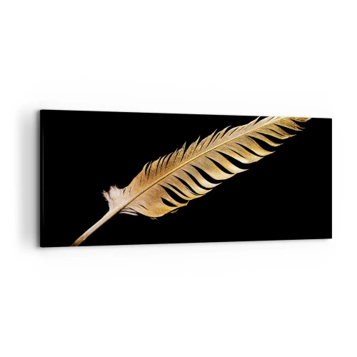 Impression sur toile - Image sur toile - Plume dorée sur fond noir - 120x50cm - Sans porte-plume - Décoration murale moderne pour le salon et la chambre ARTTOR