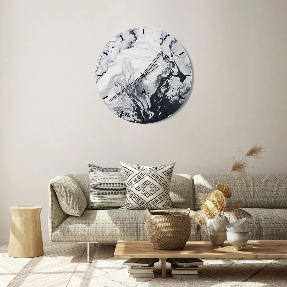 Horloge murale - Pendule murale - Un motif abstrait dans des tons de noir et blanc ressemblant au marbre. - 30x30cm - Au centre de la Terre - Décoration murale moderne pour le salon, la cuisine et la chambre ARTTOR