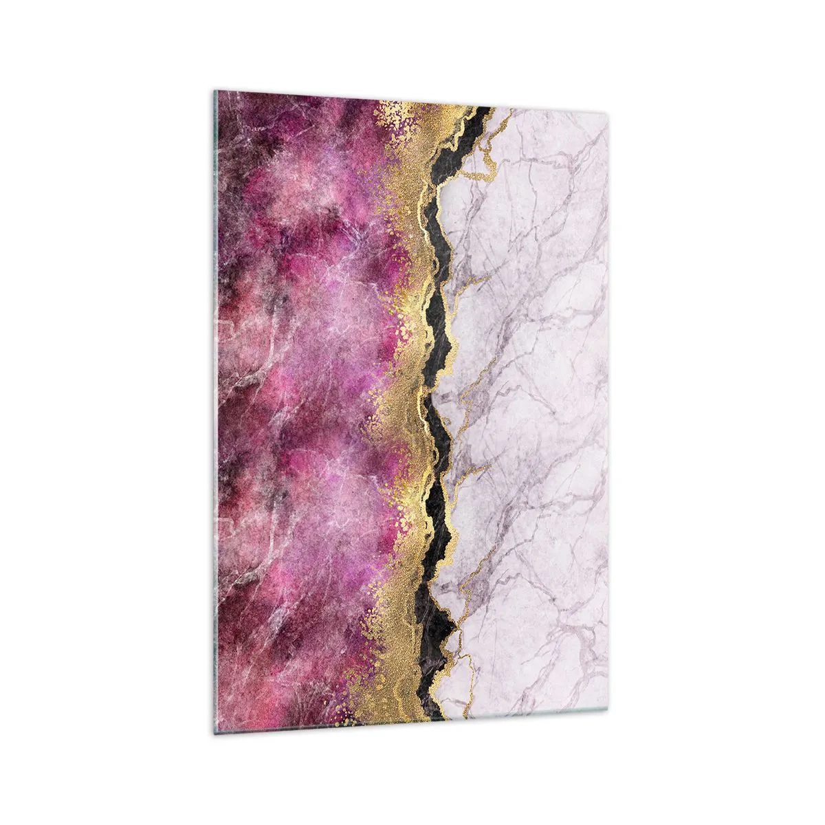 Impression sur verre - Image sur verre - Marbre abstrait dans des tons de rose avec des accents dorés - 70x100cm - À la frontière - Décoration murale moderne pour le salon et la chambre ARTTOR