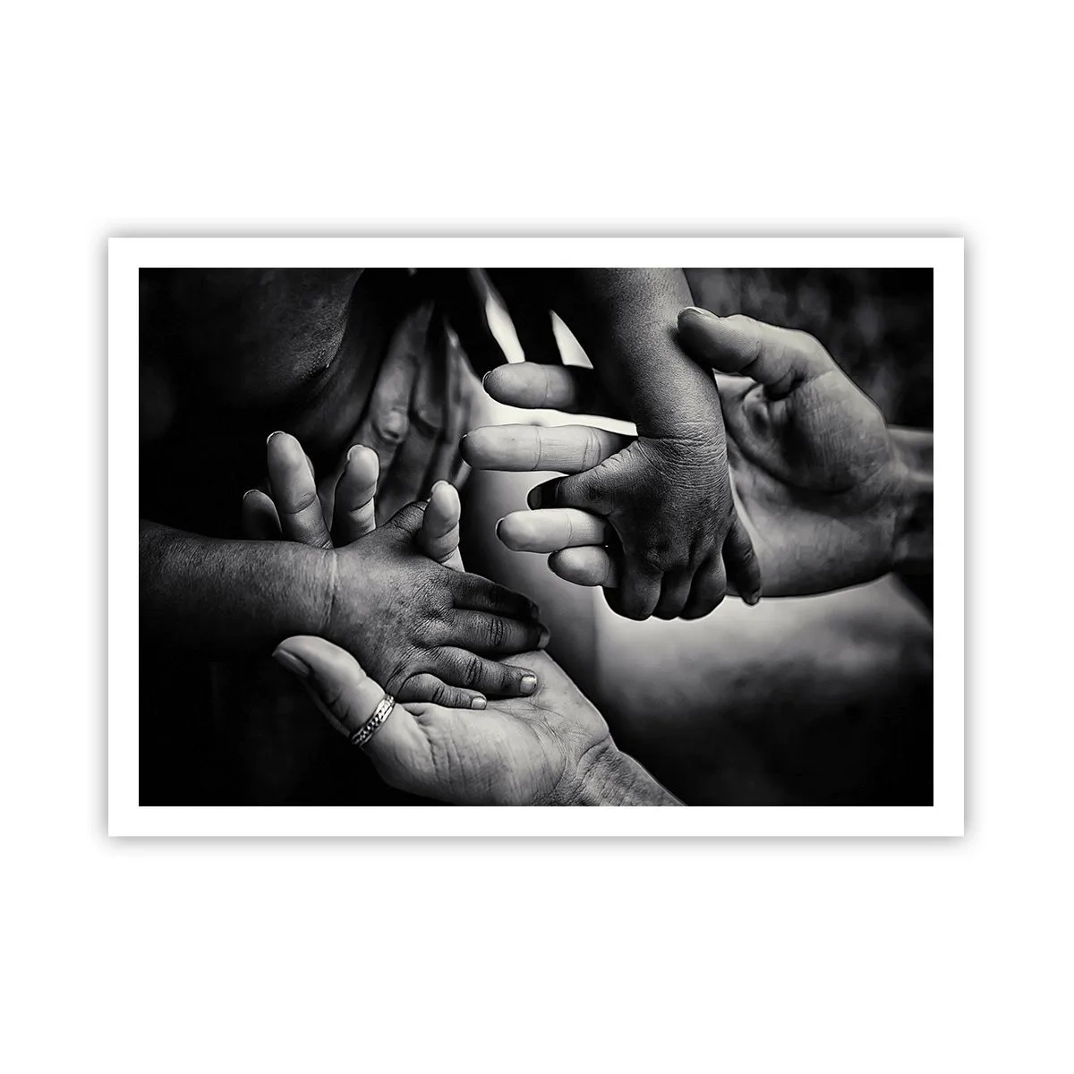 Affiche - Poster - Mains noires et blanches de différentes générations - 100x70cm - Être humain - Décoration murale moderne pour le salon et la chambre ARTTOR