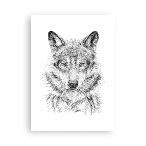 Affiche - Poster - Dessin détaillé d'un loup en noir et blanc - 50x70cm - Un leader né - Décoration murale moderne pour le salon et la chambre ARTTOR