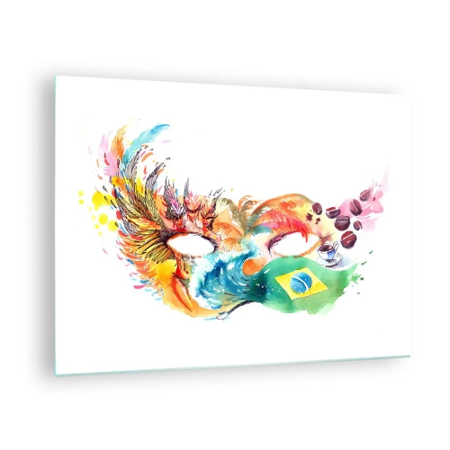 Impression sur verre - Image sur verre - Un masque coloré inspiré du carnaval brésilien - 70x50cm - Le Brésil accueille la samba - Décoration murale moderne pour le salon et la chambre ARTTOR