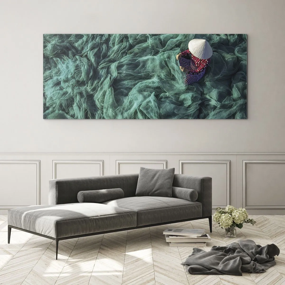 Impression sur verre - Image sur verre - Dans une mer de filet - 100x40 cm