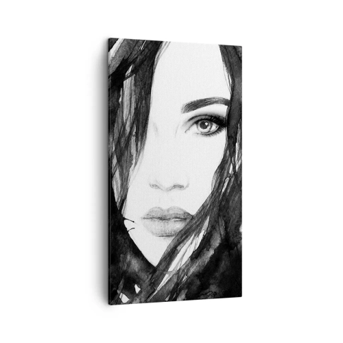 Impression sur toile - Image sur toile - Portrait d'une dame en noir et blanc - 45x80 cm