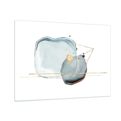 Impression sur verre - Image sur verre - Abstraction moderne avec des gouttes et des lignes géométriques dorées - 70x50cm - Etude des gouttes - Décoration murale moderne pour le salon et la chambre ARTTOR
