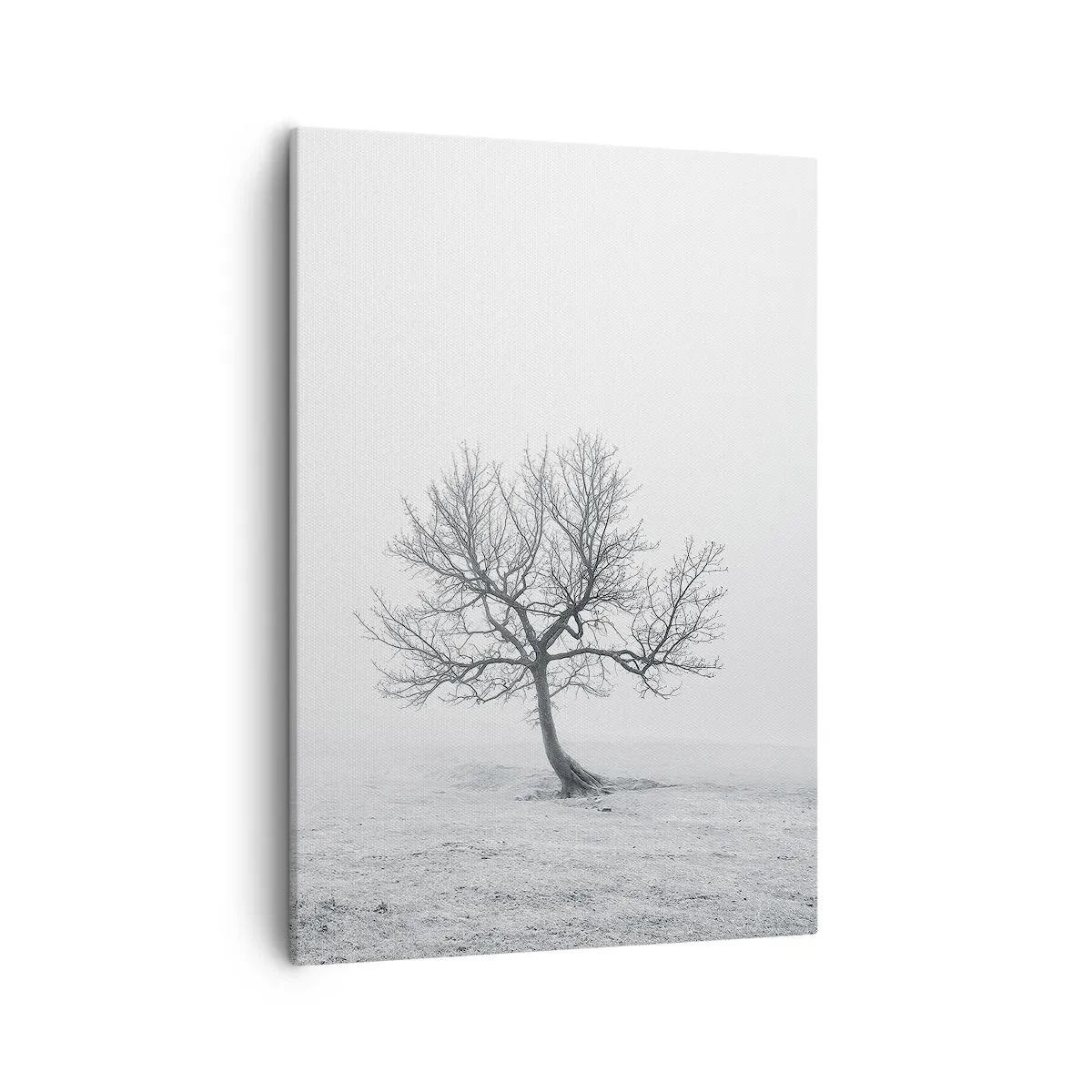 Impression sur toile - Image sur toile - Un arbre solitaire dans le brouillard hivernal dans un champ vide - 50x70cm - Contre le néant - Décoration murale moderne pour le salon et la chambre ARTTOR