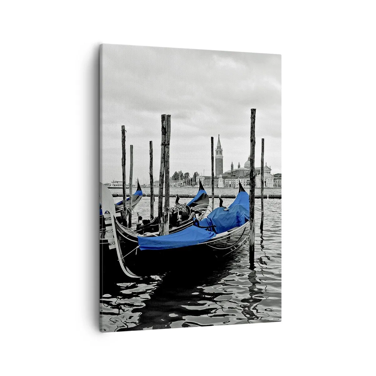 Impression sur toile - Image sur toile - Gondoles à Venise avec des couvertures bleues - 50x70cm - Venise pensive - Décoration murale moderne pour le salon et la chambre ARTTOR
