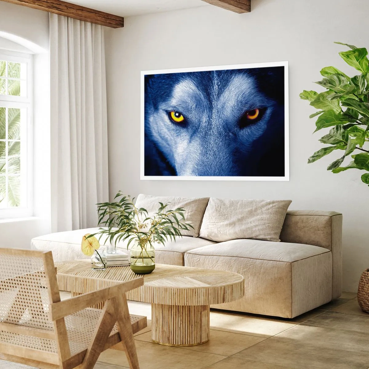 Affiche - Poster - Gros plan du regard intense d'un loup sur un fond sombre - 100x70cm - Regars hypnotique - Décoration murale moderne pour le salon et la chambre ARTTOR
