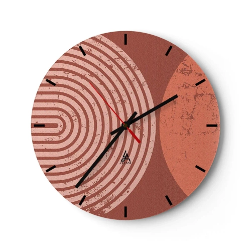 Horloge murale - Pendule murale - Géométrie des cercles dans les tons de terre cuite et de rose - 30x30cm - Une relation proche - Décoration murale moderne pour le salon, la cuisine et la chambre ARTTOR