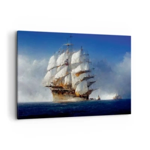 Impression sur toile - Image sur toile - Un voilier en pleine mer sous un ciel bleu - 120x80cm - La grande gloire ! - Décoration murale moderne pour le salon et la chambre ARTTOR
