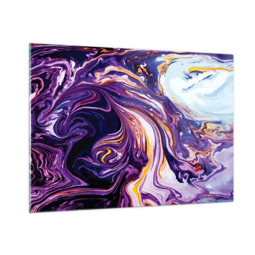 Impression sur verre - Image sur verre - Motif abstrait dans les tons violet et blanc avec des lignes dynamiques - 100x70cm - La courbure de l'espace en violet - Décoration murale moderne pour le salon et la chambre ARTTOR