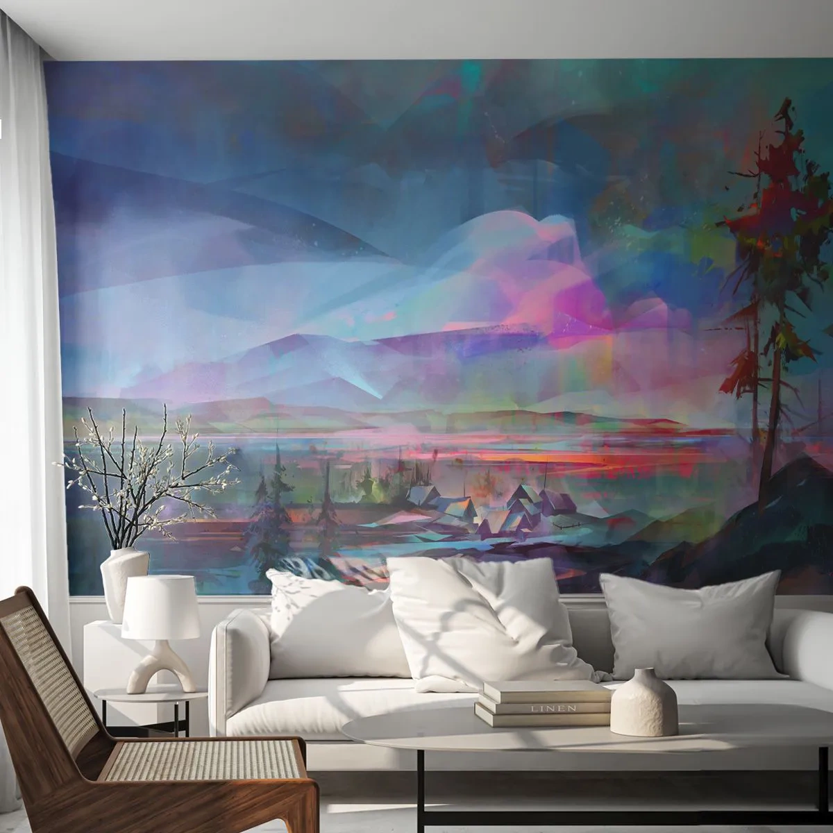 Papier Peint Autocollant Deluxe Sticker - Sous un ciel bienveillant - Abstraction, Paysage, Montagnes - 200x140 cm