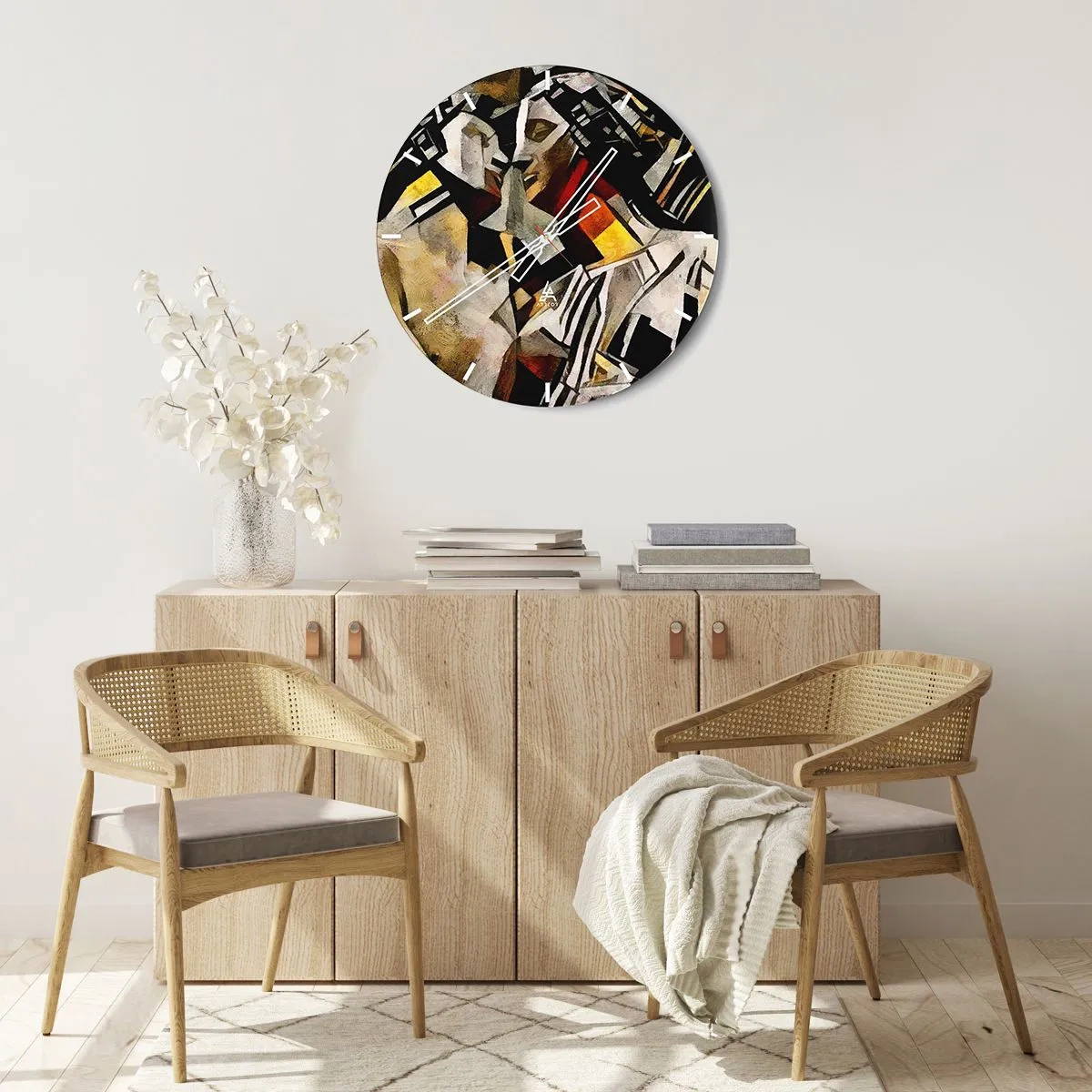 Horloge murale - Pendule murale - Représentation cubiste de deux figures aux formes abstraites - 30x30cm - Un baiser sculptural - Décoration murale moderne pour le salon, la cuisine et la chambre ARTTOR