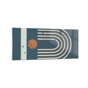 Impression sur verre - Image sur verre - Motif géométrique dans les tons bleu marine, beige et orange sur fond sombre - 120x50cm - Géométrie sur la grenade - Décoration murale moderne pour le salon et la chambre ARTTOR