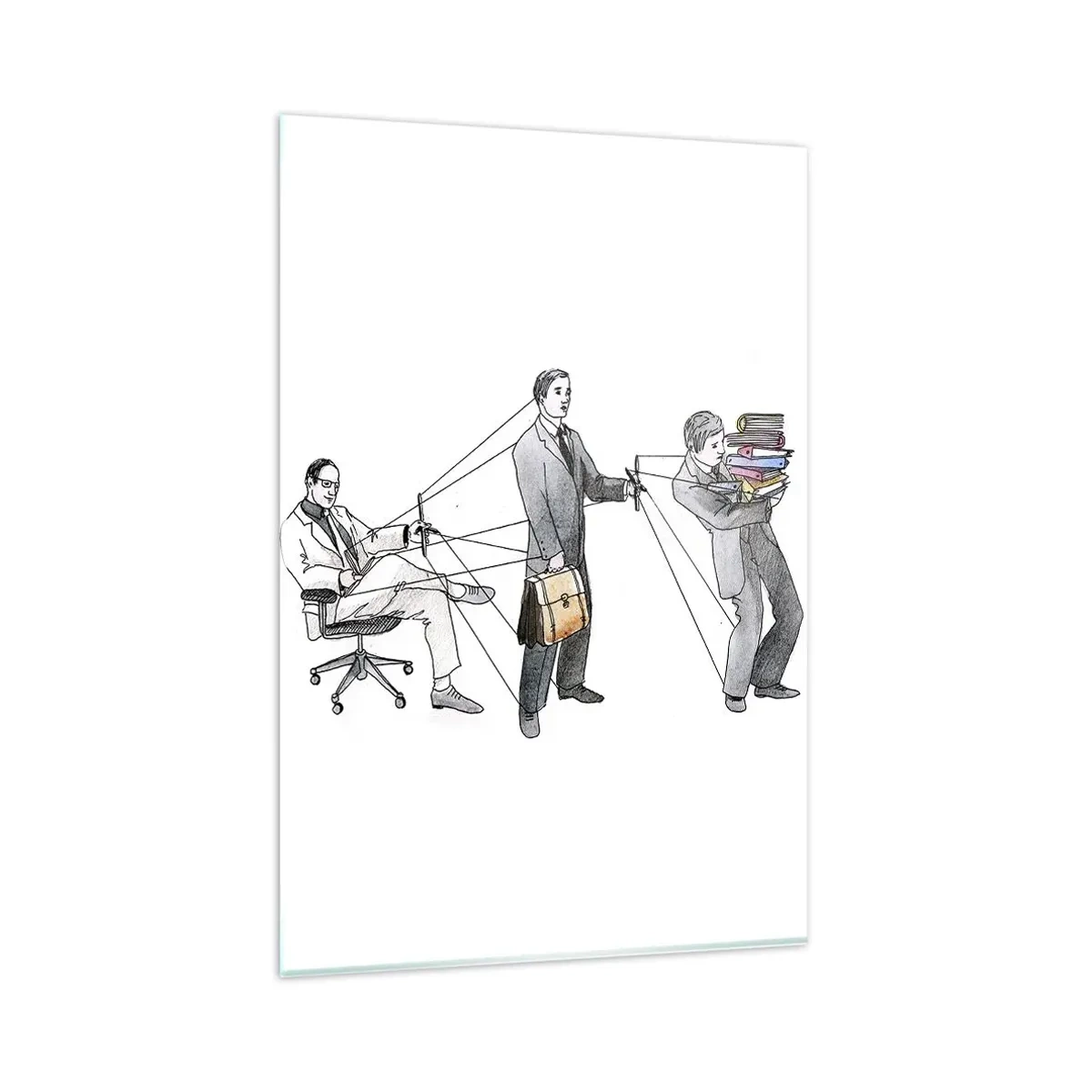 Impression sur verre - Image sur verre - Une illustration montrant des personnes contrôlées comme des marionnettes. - 80x120cm - Chacun a son maître - Décoration murale moderne pour le salon et la chambre ARTTOR