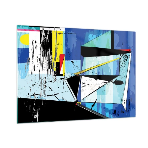Impression sur verre - Image sur verre - Composition géométrique abstraite dans les tons de bleu - 100x70cm - Regardez le monde sous un certain angle… - Décoration murale moderne pour le salon et la chambre ARTTOR