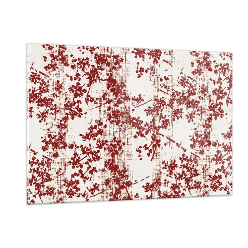 Impression sur verre - Image sur verre - Un motif floral en rouge sur un fond clair et vieilli - 120x80cm - Comme un calicot ancien - Décoration murale moderne pour le salon et la chambre ARTTOR
