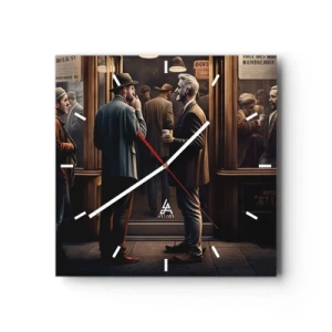 Horloge murale - Pendule murale - Scène de rue avec des gens devant un café rétro - 30x30cm - Bon moment de la journée - Décoration murale moderne pour le salon et la chambre ARTTOR