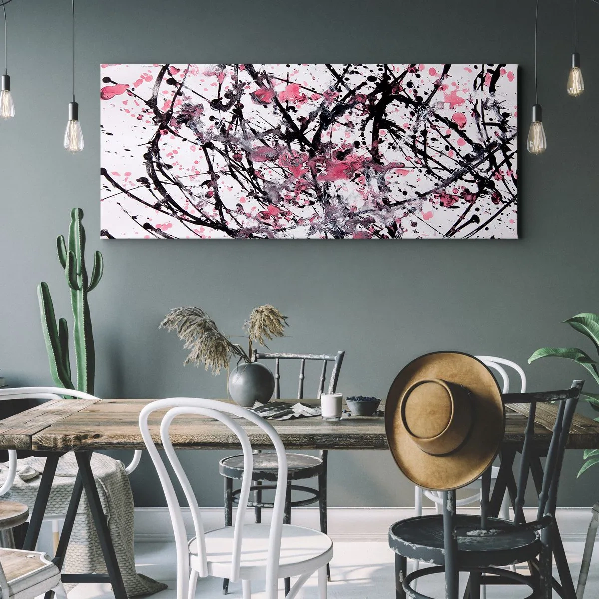 Impression sur toile - Image sur toile - Motif abstrait dans les tons de rose, noir et blanc - 140x50cm - La nature éphémère de la vie - Décoration murale moderne pour le salon et la chambre ARTTOR