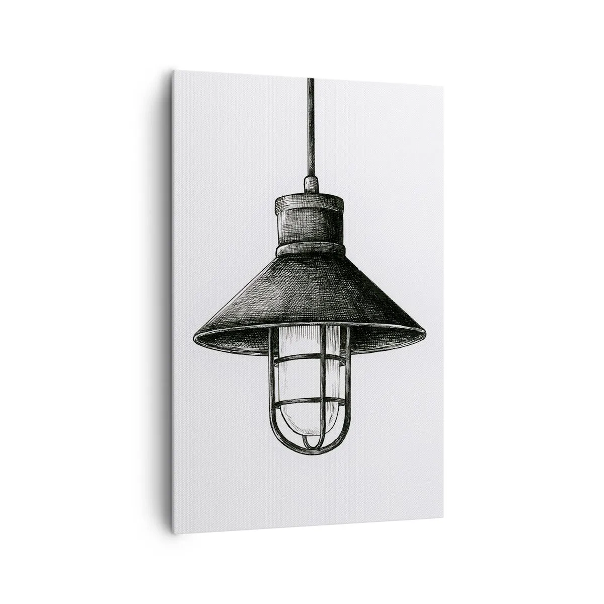 Impression sur toile - Image sur toile - Dessin d'une lampe suspendue rétro sur fond blanc - 80x120cm - Comme il y a des années… - Décoration murale moderne pour le salon et la chambre ARTTOR