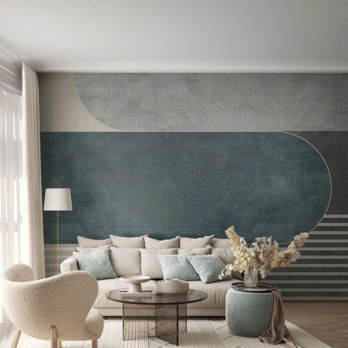 Papier Peint Photo Premium Canvas - Abstraction géométrique dans les tons de gris et de vert - 100x70cm - Composition de niveaux - Décoration murale moderne pour le salon et la chambre ARTTOR